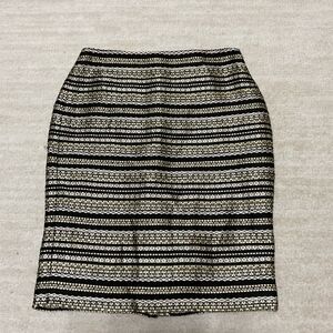 RSVP By TALBOTS Womens Size 2 Tweed Pencil Skirt Black Gold Metallic Lined